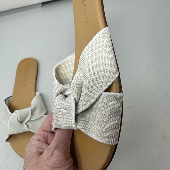 Rothy's The Oahu Slide Sandals Womens Size 6 Beige Knit Bow Slip On Flats - Picture 7 of 11